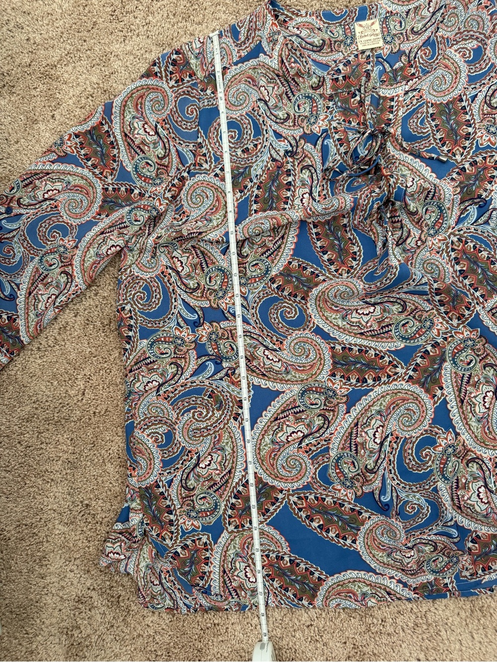 Faded Glory Womens 2X Blue Paisley Print Keyhole Lace Up Tunic Blouse 3/4 Sleeve - Picture 10 of 11